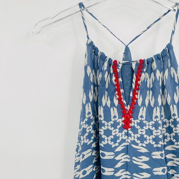 Lucky Brand Size XS Blue & White Boho Racerback Geometric Print Peasant Dress - Picture 4 of 9